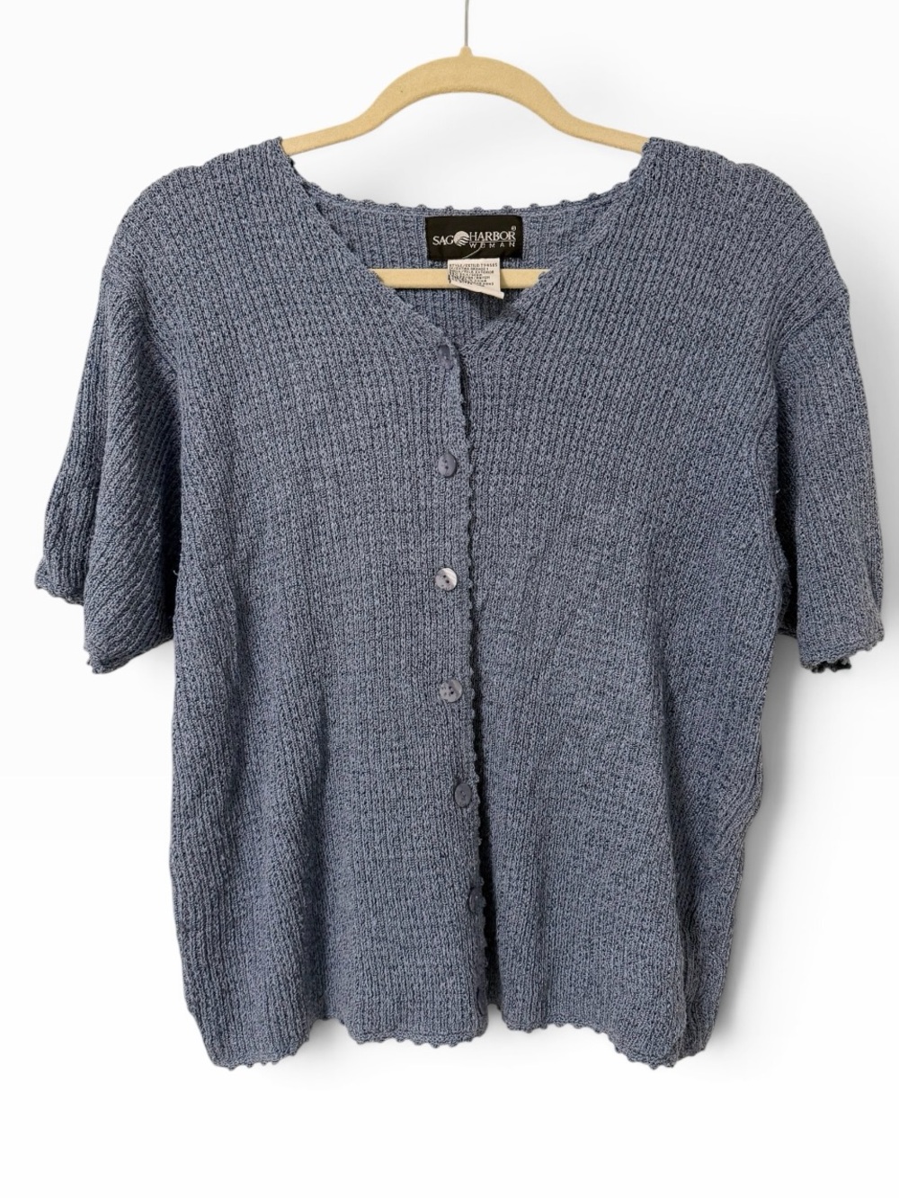 Vintage Sag Harbor Short Sleeve Button Down Cardigan Silk Blend Coastal Grandma